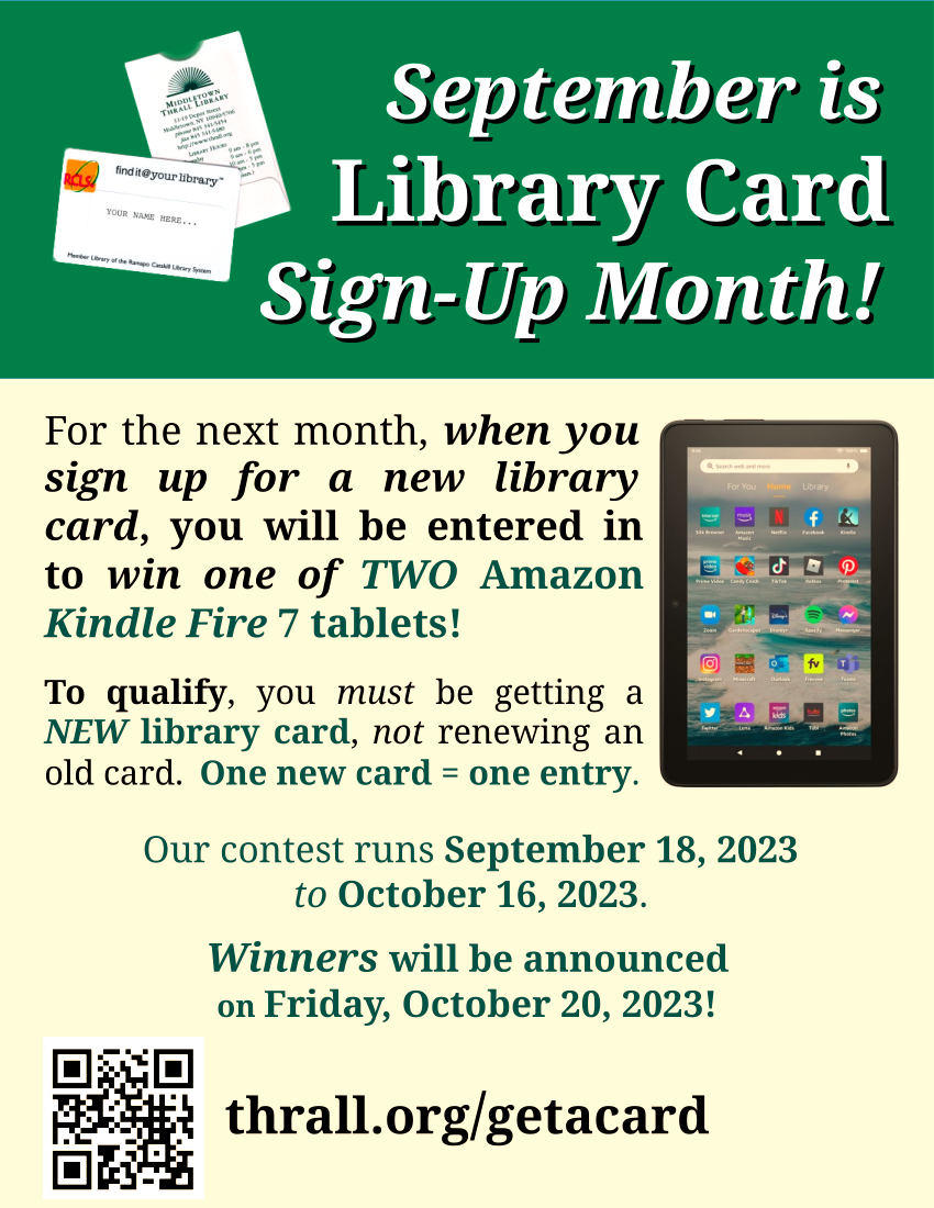 September is Library Card Sign Up Month! - learn more about this event by following this link